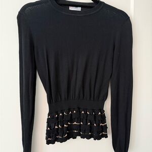 Elegant Black Ruffled Blouse with Lace Trim